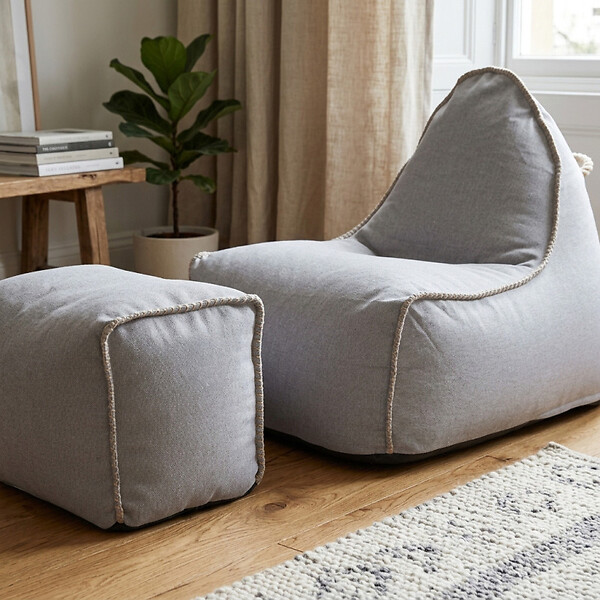 SOO  SANTAI - Fauteuil poire enfant avec repose pieds 75x60x65/45x60x35 cm SANS billes Gris (MBINDR3260-2) - large