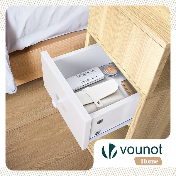 VOUNOT - Lot de 2 Table de chevet d’appoint avec tiroir et compartiment 25x30x66cm naturel - large