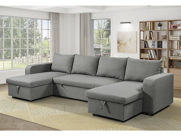 HABITAT ET JARDIN - Canapé d'angle panoramique convertible en tissu "Victor" - 4 places - Gris - large