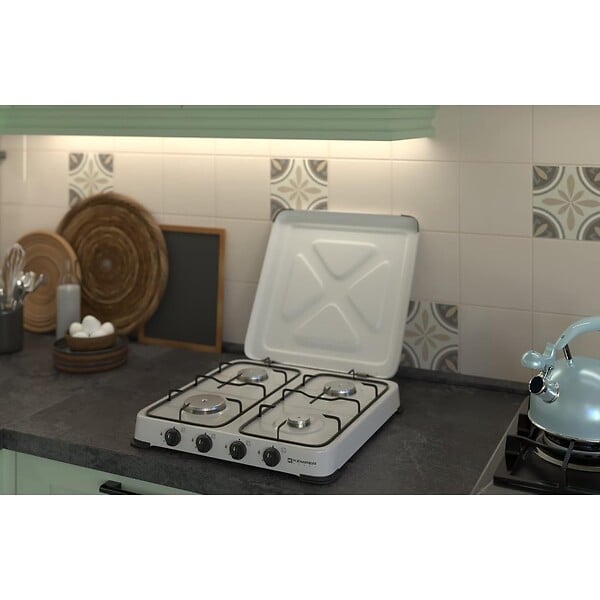 KEMPER - Plaque de Cuisson gaz 4 feux portable 4650W - Réchaud gaz butane propane couvercle grille amovibles Cuisine Extérieure KEMPER - large