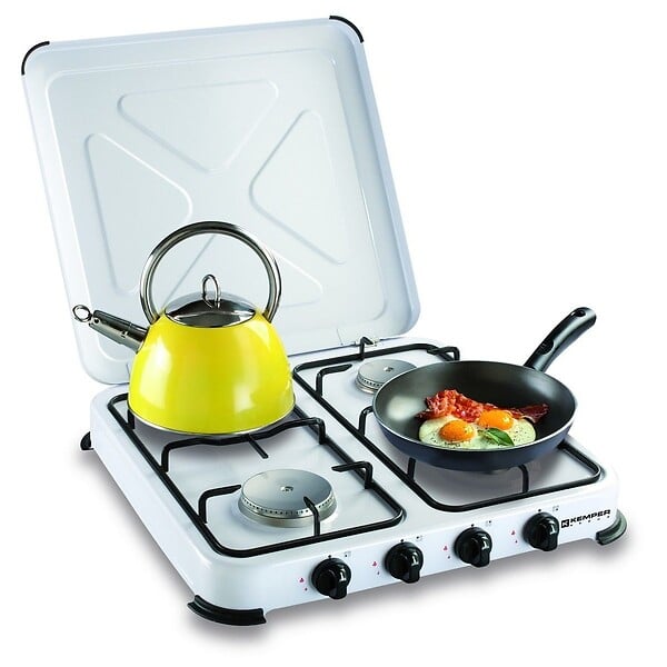 KEMPER - Plaque de Cuisson gaz 4 feux portable 4650W - Réchaud gaz butane propane couvercle grille amovibles Cuisine Extérieure KEMPER - large