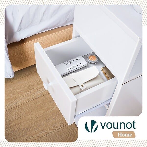 VOUNOT - Lot de 2 Table de chevet d’appoint avec tiroir et compartiment 25x30x66cm blanc - large
