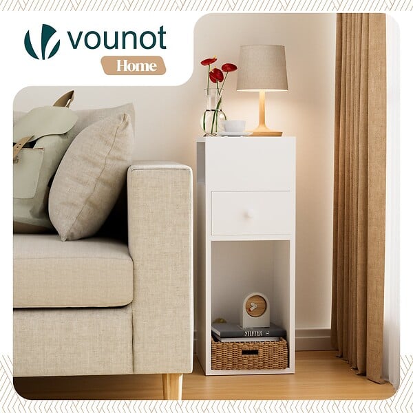 VOUNOT - Table de chevet d’appoint avec tiroir et compartiment 25x30x66cm blanc - large
