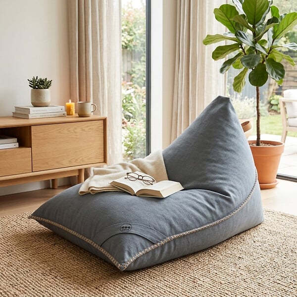 SOO  SANTAI - Fauteuil poire intérieur 140x120x90 cm déhoussable avec poignées et surpiqûres SANS billes Gris (LBIN140120-2) - large