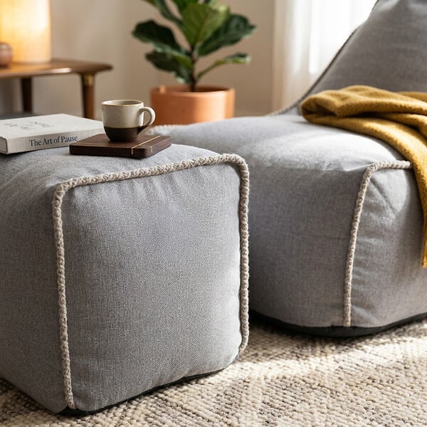 SOO  SANTAI - Fauteuil poire enfant avec repose pieds 75x60x65/45x60x35 cm AVEC billes Gris (MBINDR3260-2-SET) - large