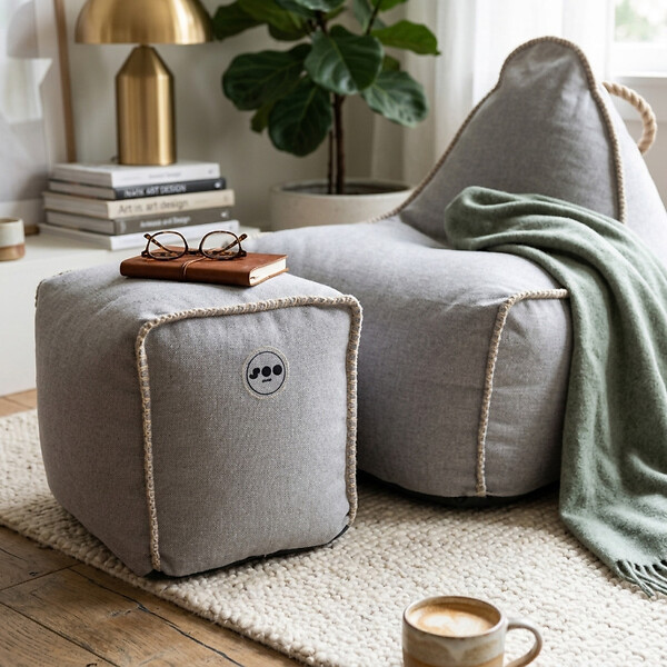 SOO  SANTAI - Fauteuil poire intérieur avec repose pieds 90x60x85/45x60x35 cm SANS billes Gris (BINDR9080-2) - large