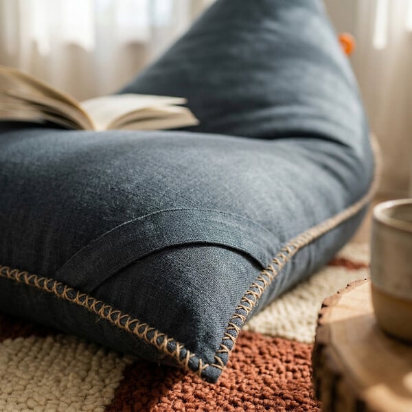 SOO  SANTAI - Fauteuil poire intérieur 140x120x90 cm déhoussable avec poignées et surpiqûres SANS billes Bleu jeans (LBIN140120-1) - large