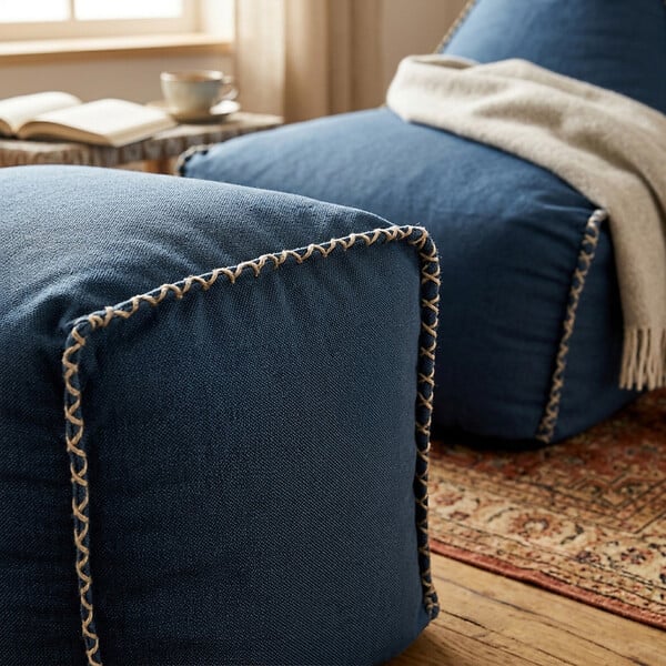 SOO  SANTAI - Fauteuil poire enfant avec repose pieds 75x60x65/45x60x35 cm AVEC billes Bleu jeans (MBINDR3260-1-SET) - large