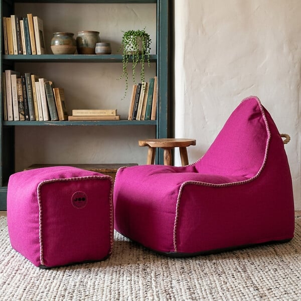 SOO  SANTAI - Fauteuil poire enfant avec repose pieds 75x60x65/45x60x35 cm AVEC billes Rose (MBINDR3260-3-SET) - large
