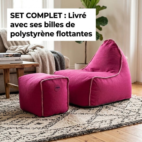 SOO  SANTAI - Fauteuil poire enfant avec repose pieds 75x60x65/45x60x35 cm AVEC billes Rose (MBINDR3260-3-SET) - large