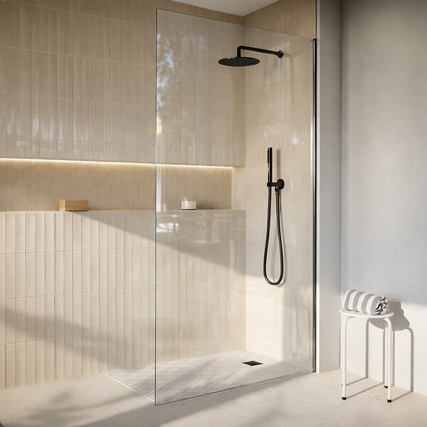 AURLANE - Receveur de Douche à Carreler 140x80cm avec Bonde à Sortie Horizontale - Grille Noire - large