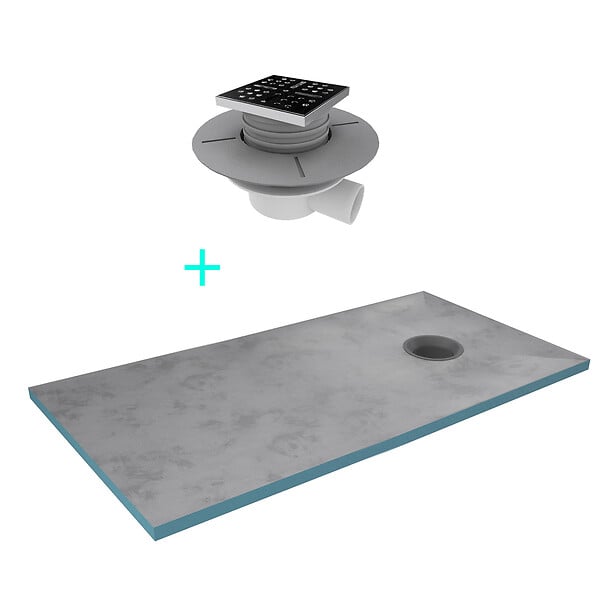 AURLANE - Receveur de Douche à Carreler 160x80cm avec Bonde à Sortie Horizontale - Grille Noire - large