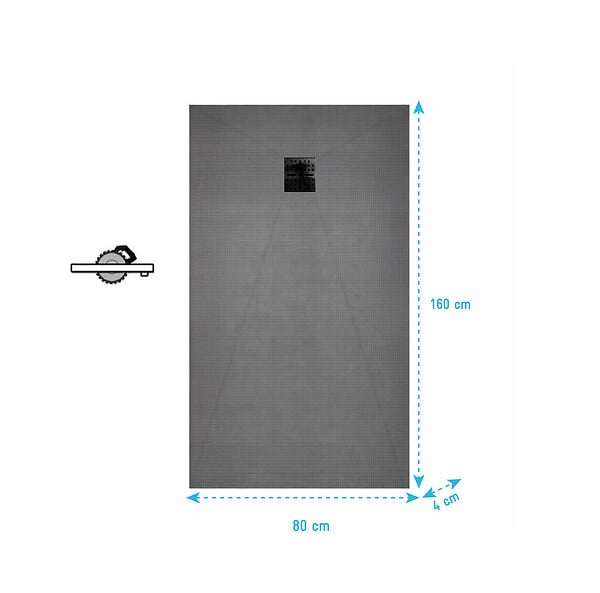 AURLANE - Receveur de Douche à Carreler 160x80cm avec Bonde à Sortie Horizontale - Grille Noire - large