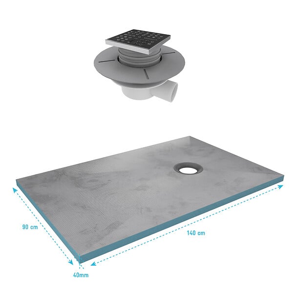 AURLANE - Receveur de Douche à Carreler 90x140 cm avec Bondes à Sortie Horizontale - Grille Inox - large