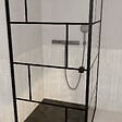 AURLANE - Porte de douche Pivotante 80x180cm et Retour 80 cm - Sérigraphie Noire Motif Brique - Verre 5mm - vignette