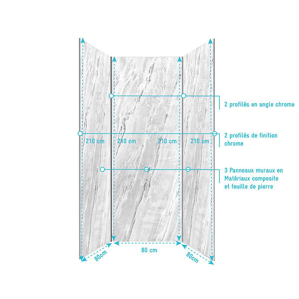 AURLANE - Pack 3 Panneaux Muraux Pierre Artic Storm 80x210cm + Profilés Chrome - STONE'IT - large