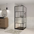 AURLANE - Porte de douche Pivotante 90x180cm et Retour 90 cm - Sérigraphie Noire Motif Brique - Verre 5mm - vignette