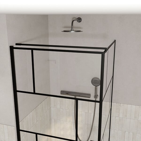 AURLANE - Porte de douche Pivotante 90x180cm et Retour 90 cm - Sérigraphie Noire Motif Brique - Verre 5mm - large