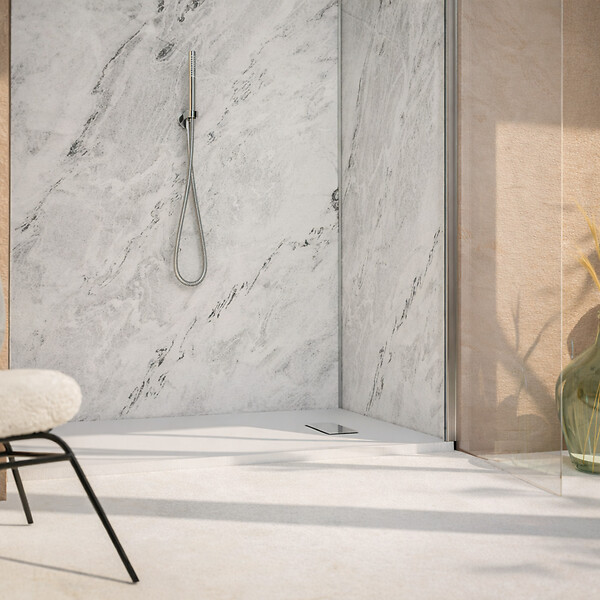 AURLANE - Pack 3 Panneaux Muraux Pierre Artic Storm 90+120+90 Hauteur 250 cm - Profilés Chrome - STONE'IT - large