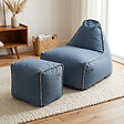 SOO  SANTAI - Fauteuil poire intérieur avec repose pieds 90x60x85/45x60x35 cm AVEC billes Bleu jeans (BINDR9080-1-SET) - vignette