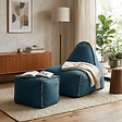 SOO  SANTAI - Fauteuil poire intérieur avec repose pieds 90x60x85/45x60x35 cm AVEC billes Bleu jeans (BINDR9080-1-SET) - vignette