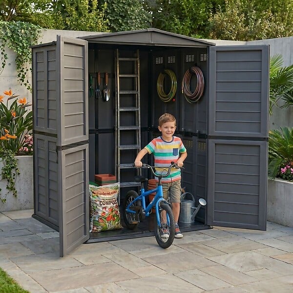 ARTPLAST - Abri de Jardin Extérieur 5500L Gris Anthracite - Polypropylène 151x208x200 - Cabanon de jardin Plancher intégré ARTPLAST - large