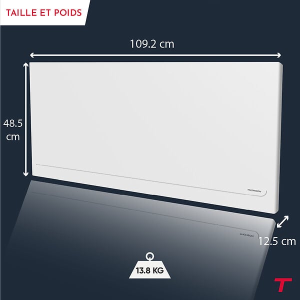 THOMSON - Radiateur électrique fixe à inertie sèche céramique - THOMSON - MILLA 2000W - Connecté WiFi - blanc - NF - large