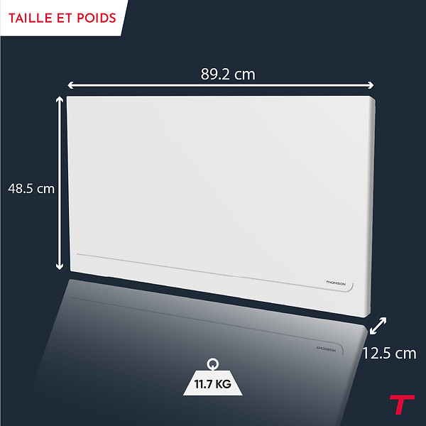 THOMSON - Radiateur électrique fixe à inertie sèche céramique - THOMSON - MILLA 1500W - Connecté WiFi - blanc - NF - large