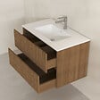 AURLANE - Meuble Salle de Bains 80cm 2 Tiroirs Décor Chêne et Noir Cranté - Vasque Blanche Mate - YUKI - vignette
