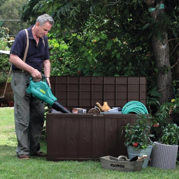 KETER - Keter Sherwood coffre de jardin 270 L en résine aspect bois marron 117 x 45 x 57,5 cm (230403) - large