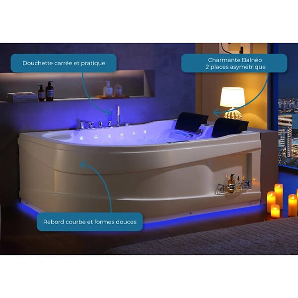 DISTRIBAIN - Baignoire balnéo Kalliste Gauche 47 jets Whirlpool - large