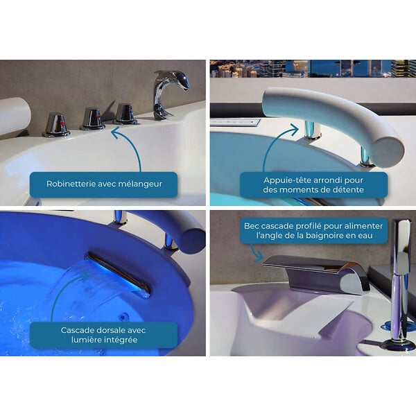 DISTRIBAIN - Baignoire balnéo Dubaï 47 jets + massage cervicales Whirlpool - large
