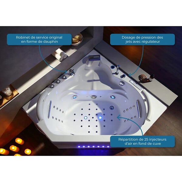DISTRIBAIN - Baignoire balnéo Dubaï 47 jets + massage cervicales Whirlpool - large