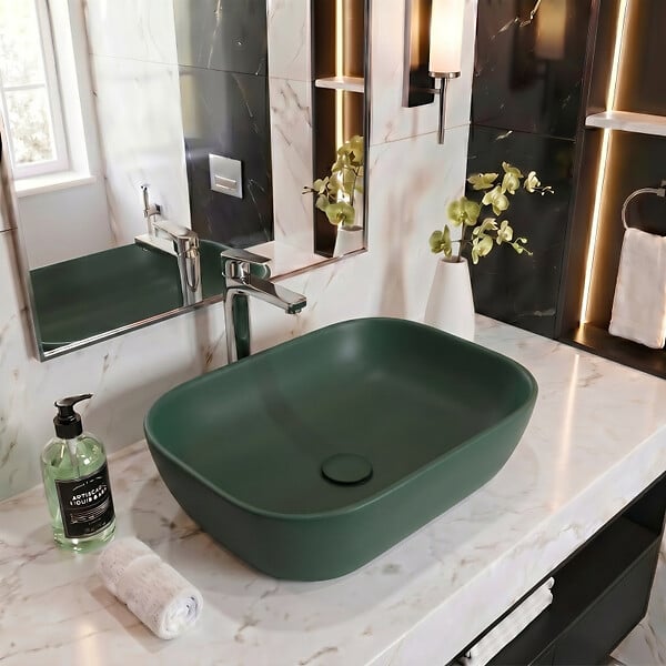 SWISS AQUA TECHNOLOGIES - Vasque à poser 45,5 x 32,5 x 13,5 cm sans trop-plein vert foncé mat Infinitio SAT (SATINF4532DGEM) - large
