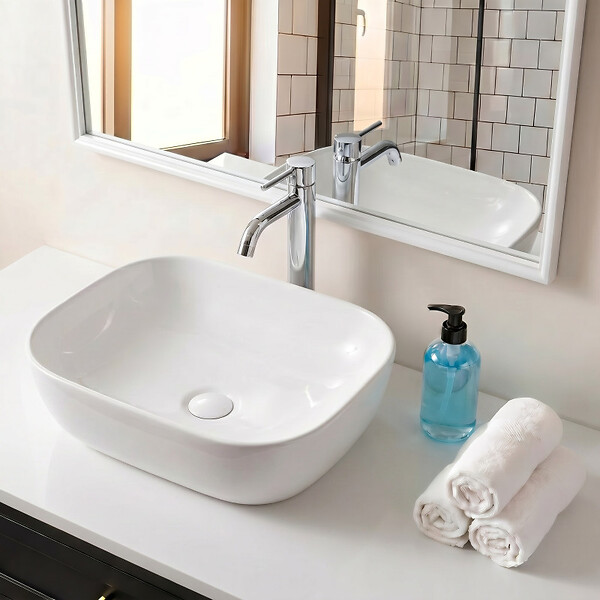 SWISS AQUA TECHNOLOGIES - Infinitio Vasque à poser 45,5x32,5 cm, sans trop-plein, Blanc brillant (SATINF4532) - large