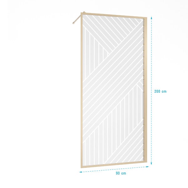 AURLANE - Paroi de douche 90x200 HINATA - Style Japandi Geometrique - Cadre Effet Bois - Verre 6mm - large
