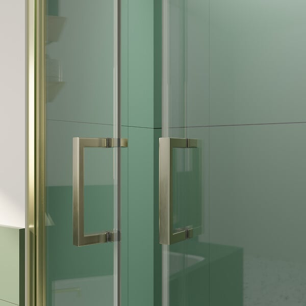 AURLANE - Porte de Douche Double Battant 90x200cm - Verre Trempé Transparent 6mm - Profil Or Doré Brossé - large