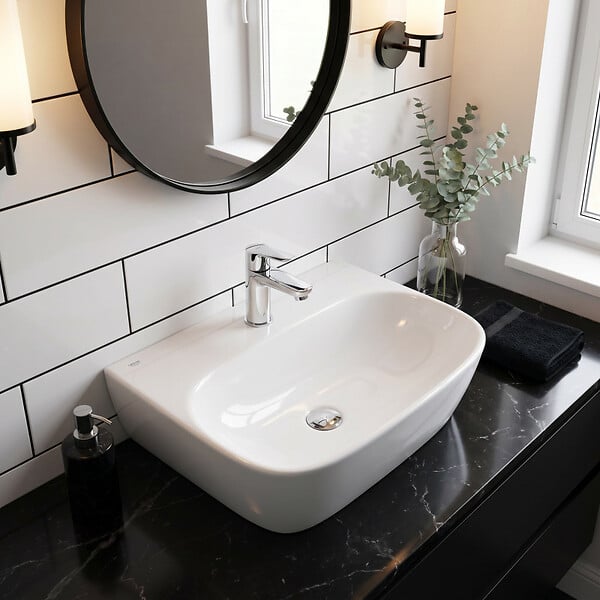 SWISS AQUA TECHNOLOGIES - Lavabo suspendu 43 x 30 x 13 cm – sans trop-plein – blanc – SAT Brevis (SATBRE4330R) - large