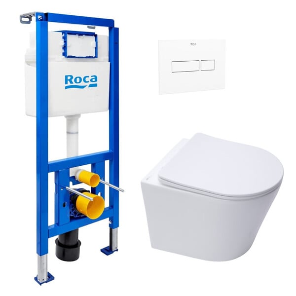 ROCA - Pack WC bâti-support + WC suspendu sans bride Swiss Aqua Technologies avec abattant SoftClose + plaque (ROSTINWR04-FR) - large