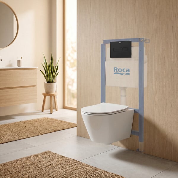 ROCA - Pack WC bâti-support + WC suspendu sans bride Swiss Aqua Technologies avec abattant SoftClose + plaque (ROSTINWR06-FR) - large