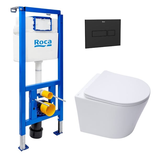 ROCA - Pack WC bâti-support + WC suspendu sans bride Swiss Aqua Technologies avec abattant SoftClose + plaque (ROSTINWR06-FR) - large