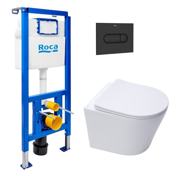 ROCA - Pack WC bâti-support + WC suspendu sans bride Swiss Aqua Technologies avec abattant SoftClose + plaque (ROSTINWR03-FR) - large