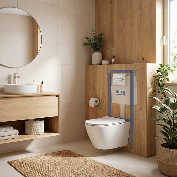 ROCA - Pack WC bâti-support + WC suspendu sans bride Swiss Aqua Technologies avec abattant SoftClose + plaque (ROSTINWR02-FR) - large