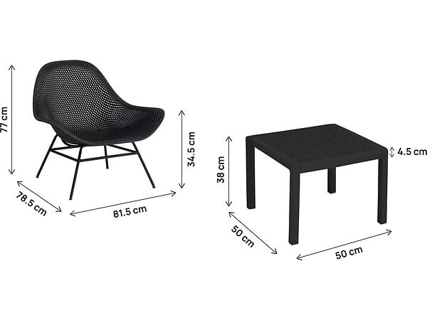 HABITAT ET JARDIN - Lot de 2 fauteuils de jardin avec table basse "Soléna" - Noir - large