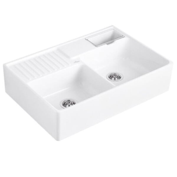 VILLEROY ET BOCH - Evier timbre d'office  Tradition 89,5 x 63 céramique vidage manuel blanc + Cache bonde anthracite - large