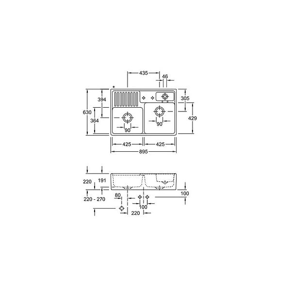 VILLEROY ET BOCH - Evier timbre d'office  Tradition 89,5 x 63 céramique vidage auto blanc + Cache bonde acier massif - large