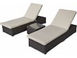 HABITAT ET JARDIN - Lot de 2 bains de soleil en résine tressée avec coussins et table basse "Alice" - Marron - vignette