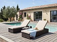 HABITAT ET JARDIN - Lot de 2 bains de soleil en résine tressée avec coussins et table basse "Alice" - Marron - vignette