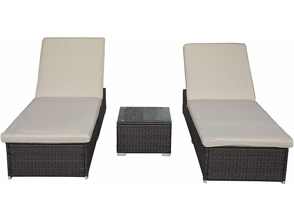 HABITAT ET JARDIN - Lot de 2 bains de soleil en résine tressée avec coussins et table basse "Alice" - Marron - large