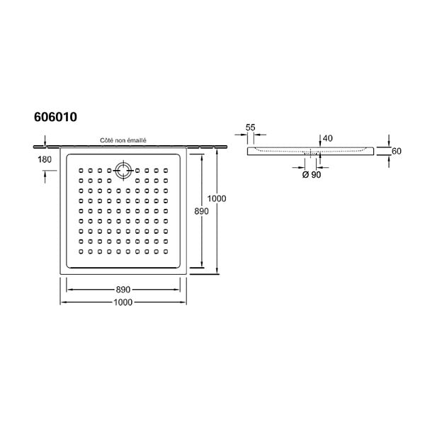 VILLEROY ET BOCH - Receveur O.NOVO extra plat - carré - Dimensions : 100 X 100 cm - Couleur : BLANC- réf : 60601001 - VILLEROY ET BOCH - large
